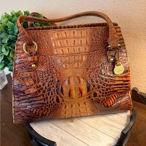 Brahmin Croc-Embossed Leather Shoulder Bag in Brown Neutral Tones